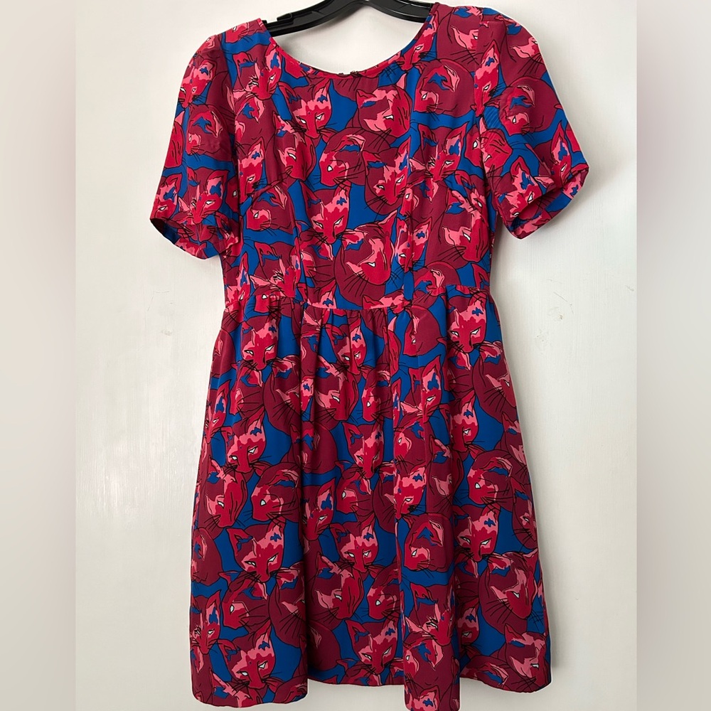 Anthropologie silk Cheshire dress Peter Som Cat print dress